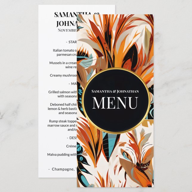 Boho Wedding Menu Card Tropical Floral Terracotta (Front/Back)