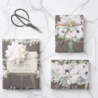 Boho Wedding Mocha Watercolor Floral Bridal Shower Wrapping Paper Sheet
