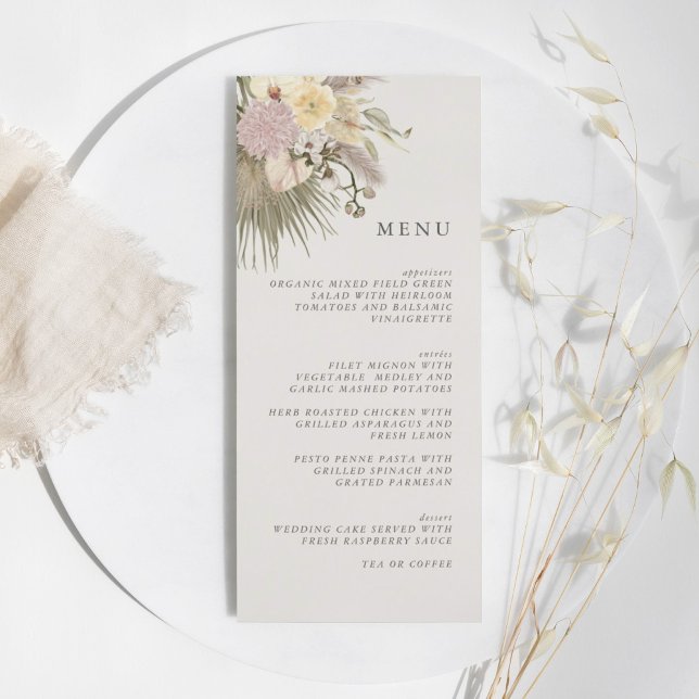 Boho Wedding Pampas Grass Orchid Palm Protea Menu (Creator Uploaded)