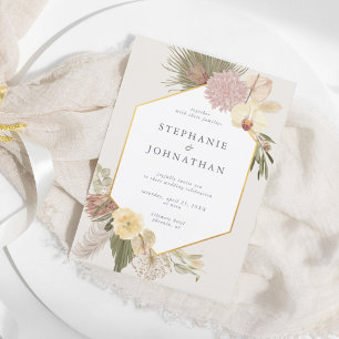 Boho Wedding Pampas Grass Orchid Palm Wedding Invitation