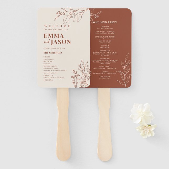 Boho Wedding Program fan, Ceremony program floral  Hand Fan (Front and Back)