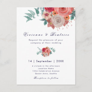 Boho wedding red rose floral  invitation postcard