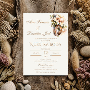 Boho wedding rings in Spanish Invitation