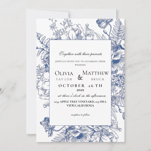 Boho Wedding Rustic Neutral Floral Modern Wedding Invitation (Front)