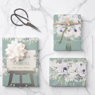 Boho Wedding Sage Watercolor Floral Bridal Shower Wrapping Paper Sheet