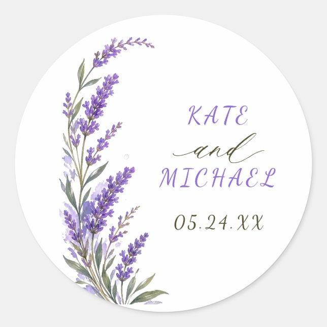 Boho Wedding Sticker Lavender Floral Rustic Purple (Front)