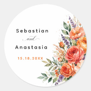 Boho Wedding Sticker Orange Roses Floral Garden