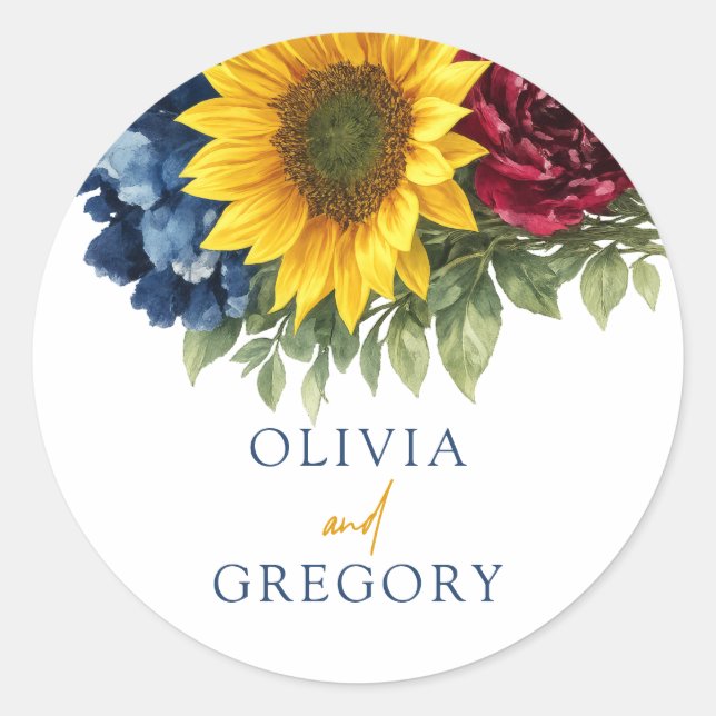 Boho Wedding Sticker Sunflower Floral Fall Blue (Front)