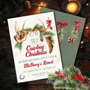 Boho Western Antler Cowboy Christmas Party Invitation