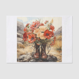 Boho Western Boots Floral Bouquet for Decoupage Tissue Paper