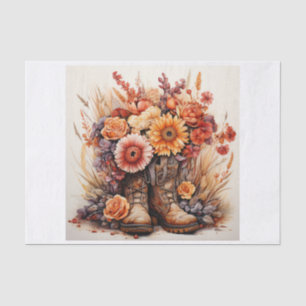 Boho Western Boots Floral Bouquet for Decoupage Tissue Paper