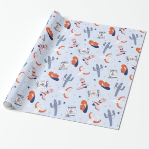 Boho Western Christmas - Blue Wrapping Paper