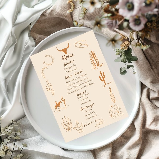 Boho Western Cowboy Cowboy Illustration Wedding  Menu (Creator Uploaded)