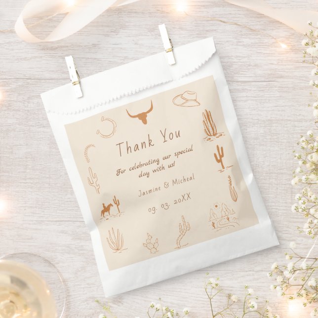 Boho Western Cowboy Illustration Wedding Favour Bag (Clipped)