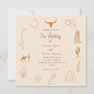 Boho Western Cowboy Illustration Wedding Invitation