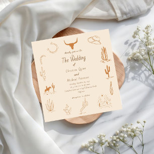 Boho Western Cowboy Illustration Wedding Invitation