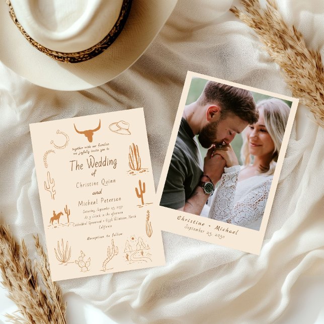 Boho Western Cowboy Illustration  Wedding Invitation (Creator Uploaded)