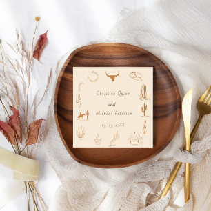 Boho Western Cowboy Illustration Wedding Napkin