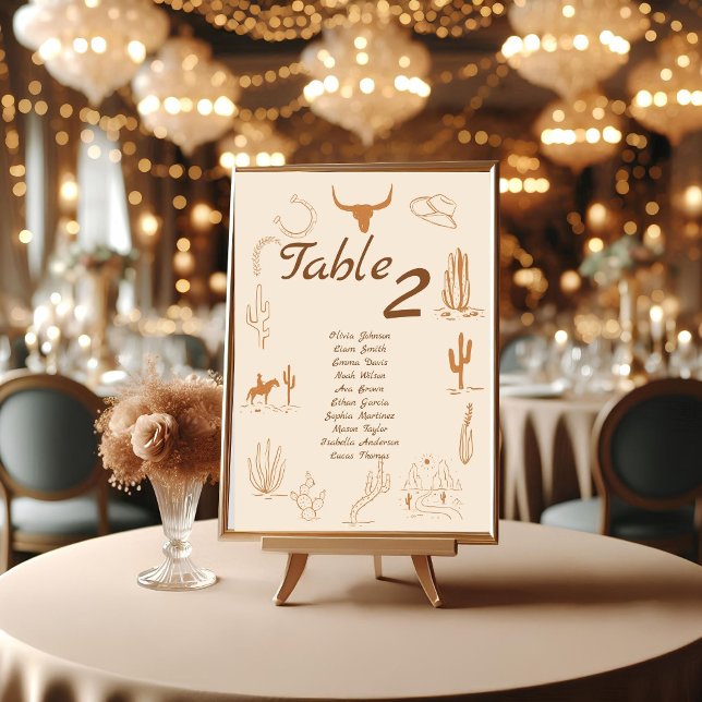 Boho Western Cowboy Illustration Wedding Table Number (Creator Uploaded)