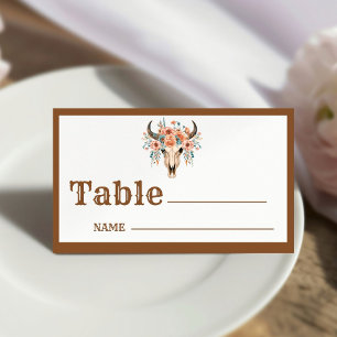 Boho Western Cowboy Monogram travel theme wedding Place Card