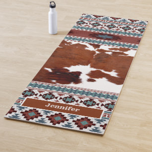 Boho Western Cowhide Name Yoga Mat