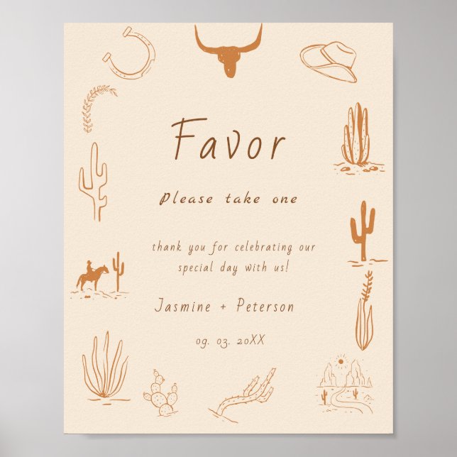 Boho Western Favourite People Wedding Favour sign (Front)