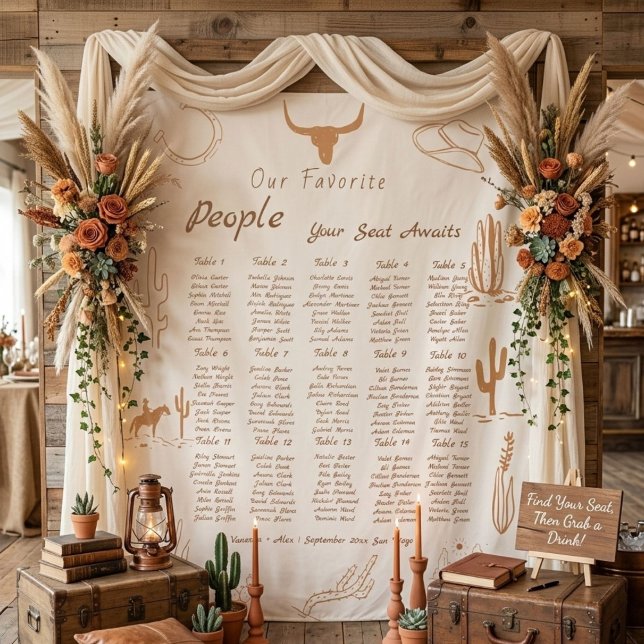 Boho Western Favourite People Wedding Seating char Tapestry (Creator Uploaded)