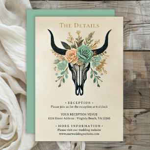Boho Western Floral Bull Cow Skull Wedding Details Enclosure Card