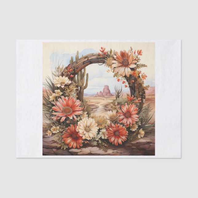 Boho Western Floral Wreath Bouquet for Decoupage  Tissue Paper (Front)