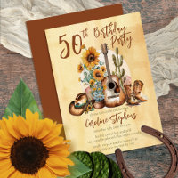 Boho Western Guitar Sunflowers 50th Birthday Party