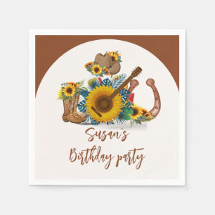 Boho Western Guitar Sunflowers Birthday Party Napkin
