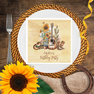 Boho Western Guitar Sunflowers Birthday Party Napkin