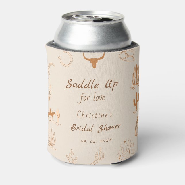 Boho Western Saddle up Cowboy Bridal shower Can Cooler (Can Back)