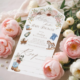 Boho Western Watercolor Little Cowboy Baby Shower All In One Invitation