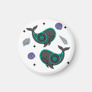 Boho Whale Magnet with Seashell Accents