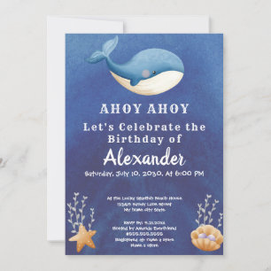 Boho Whale, Under the Sea Boy Birthday Party Invitation
