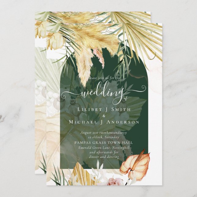 BOHO Wheat Pampas Grass Wedding Invitation (Front/Back)
