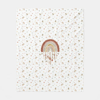 Boho Whimsical Bee & Earthy Rainbow Baby Fleece Bl Blanket