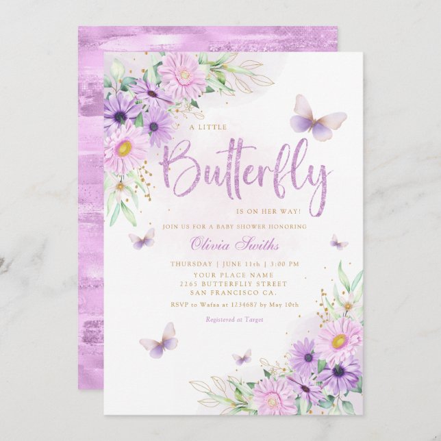 Boho Whimsical Floral Butterfly Girl Baby Shower  Invitation (Front/Back)
