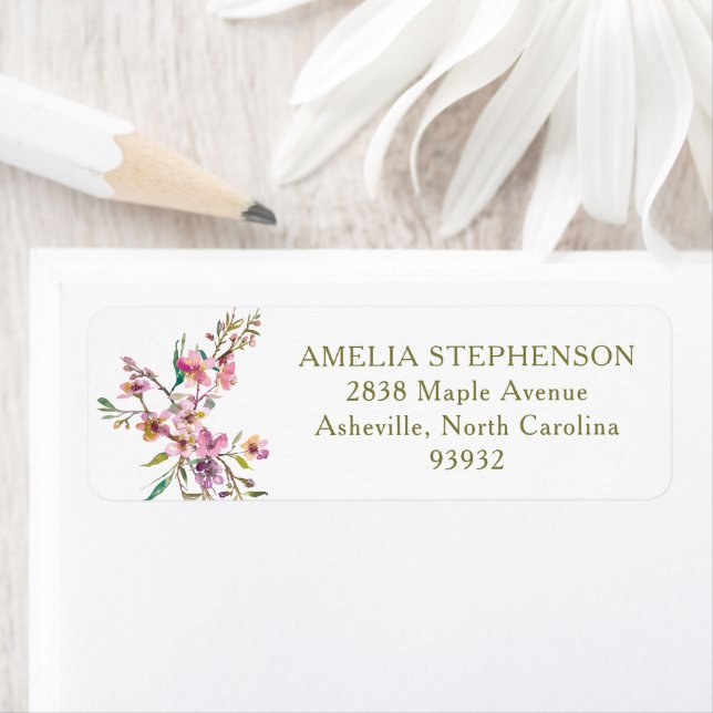 Boho Whimsical Pink Wildflowers Return Address Return Address Label (Insitu)