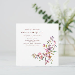 Boho Whimsical Pink Wildflowers Wedding Square Invitation