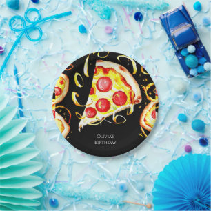 Boho Whimsical Pizza Birthday Paper Plate