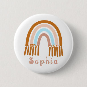 Boho Whimsical Rainbow with Personalised Name 6 Cm Round Badge