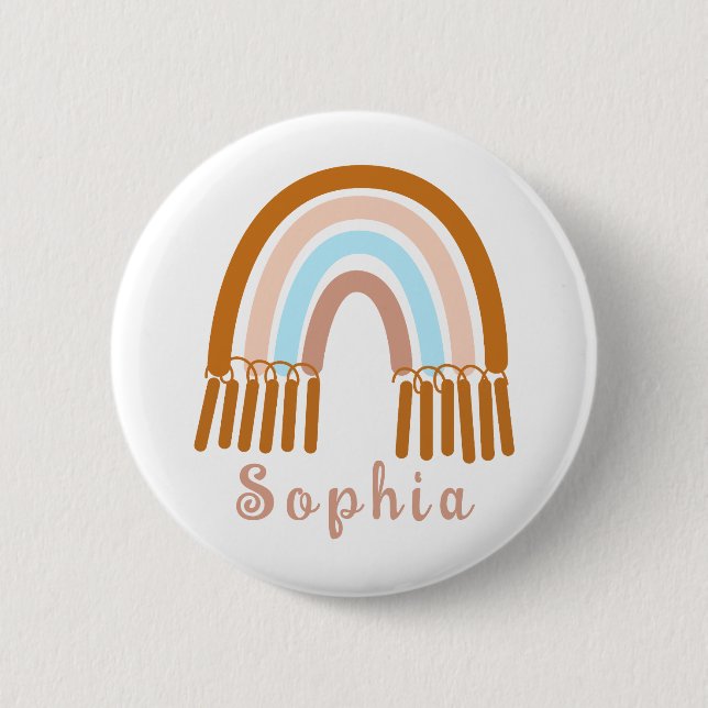 Boho Whimsical Rainbow with Personalised Name  6 Cm Round Badge (Front)