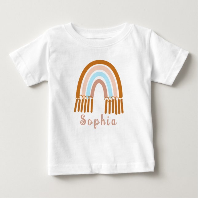 Boho Whimsical Rainbow with Personalised Name Baby T-Shirt (Front)