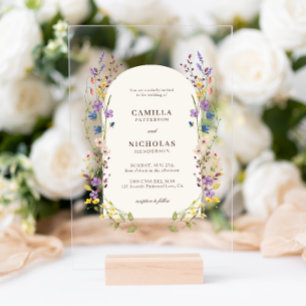 Boho Whimsical Wildflower Arch Wedding Acrylic Invitations