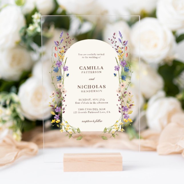 Boho Whimsical Wildflower Arch Wedding Acrylic Invitations (Creator Uploaded)