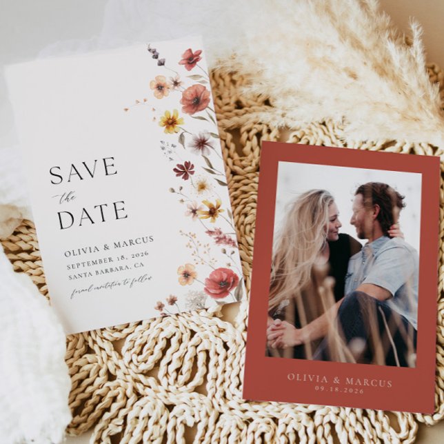 Boho Whimsical Wildflower Save The Date Invitation (Front/Back)