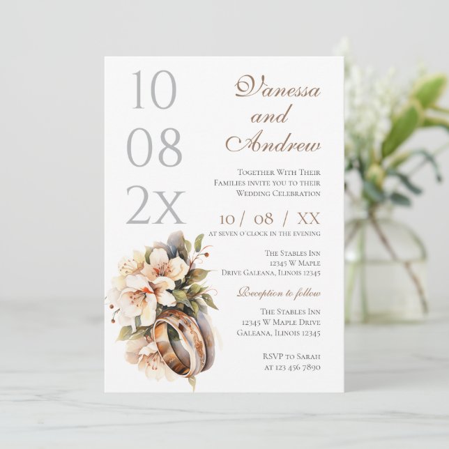 Boho Whit Ring Wedding Invitation (Standing Front)