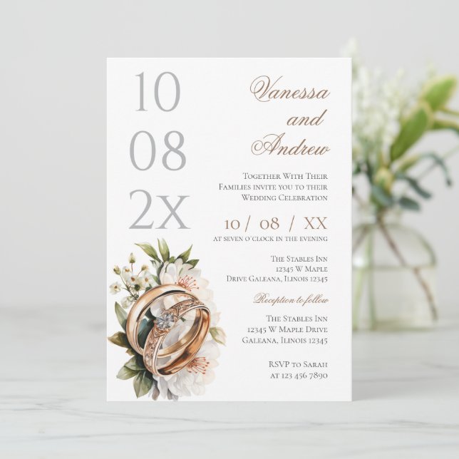 Boho Whit Ring Wedding Invitation (Standing Front)